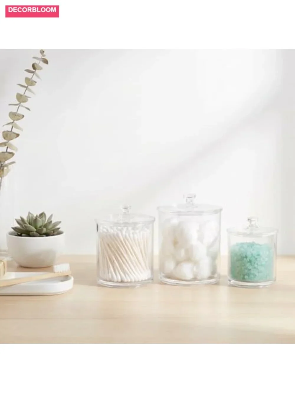 3 Pack Acrylic Apothecary Jars with Lids Bathroom Storage